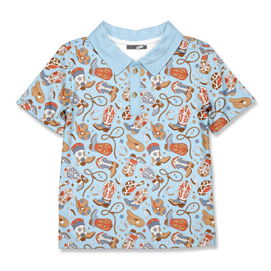 Boys Western Light Blue Howdy Polo