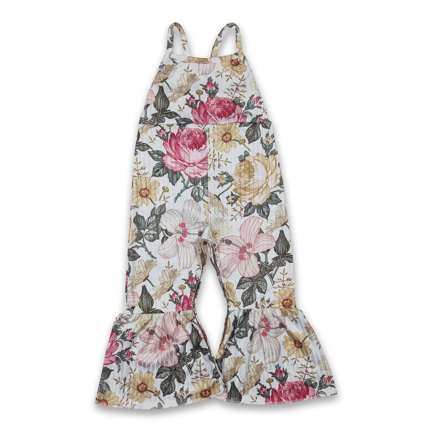 Floral sleeveless bell bottom girls floral jumpsuit