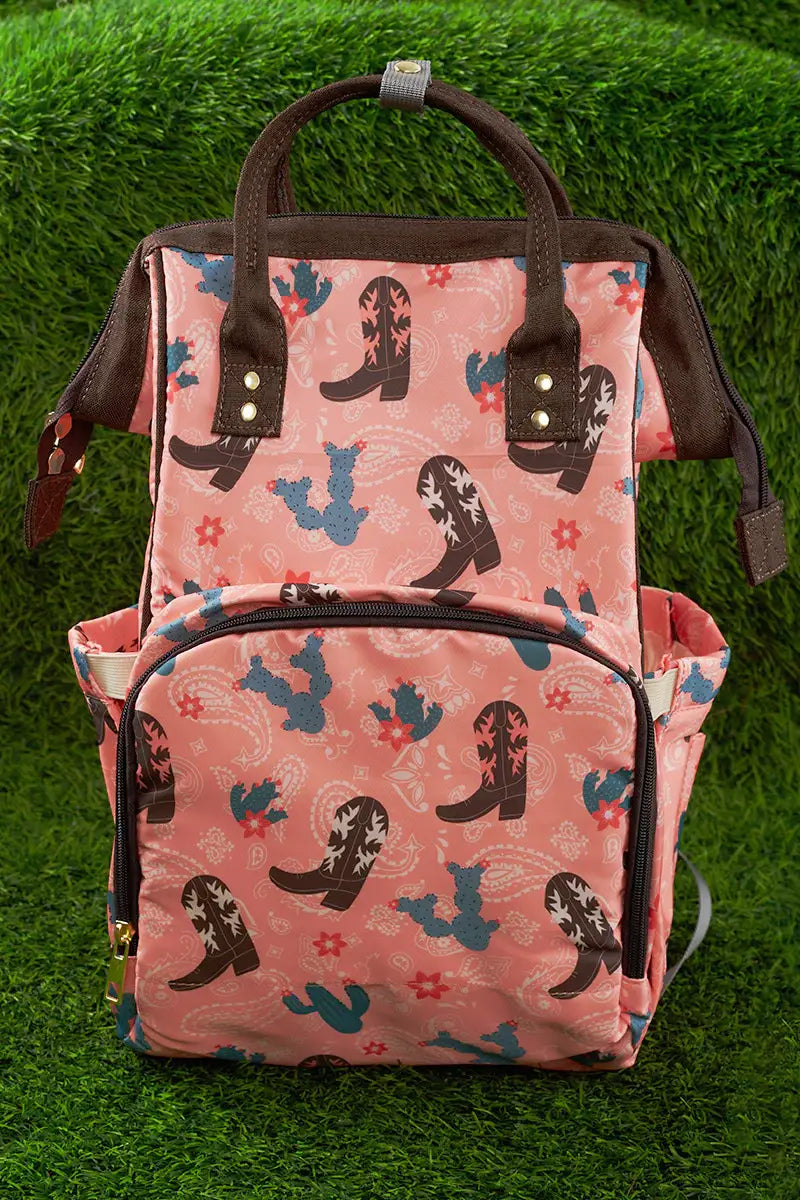 Western Boots & Cactus Printed Diaper Bag