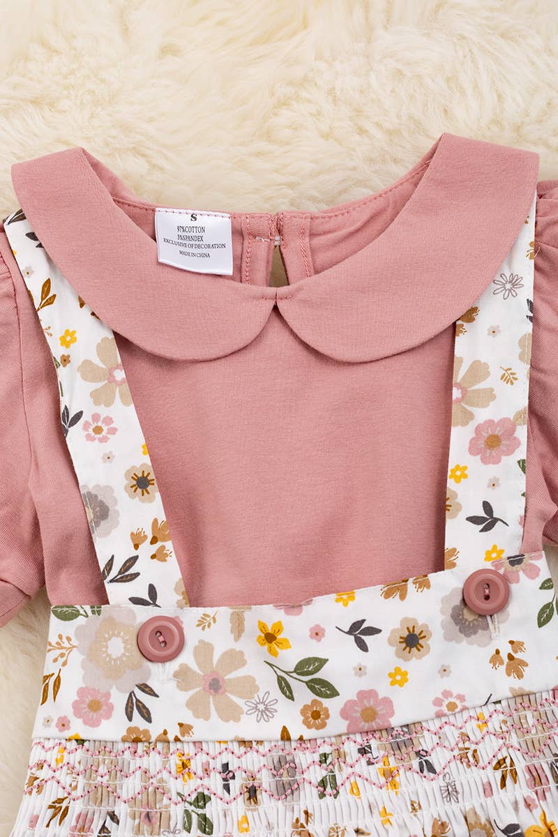 FLORAL OVERALL DRESS WITH BLUSH SHIRT