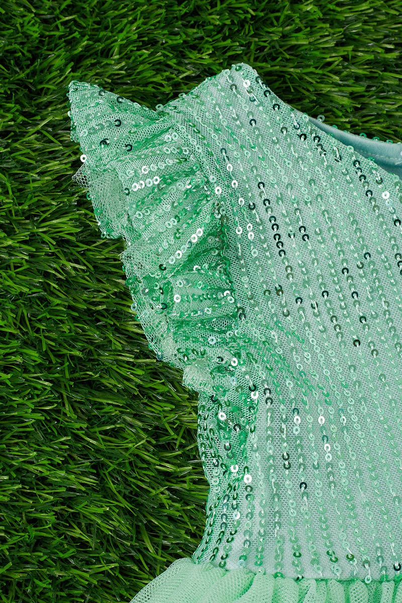 Mint tulle bottom dress with sequins & angel sleeves