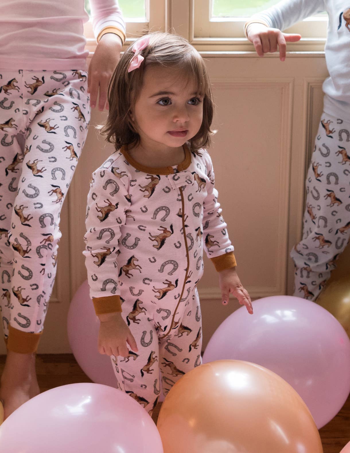 Kids Footed Pink Horse Cotton Pajamas