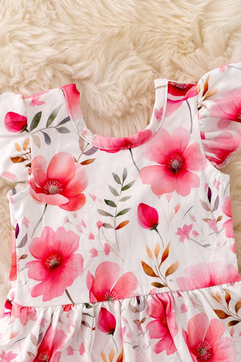 Pink floral twirl romper for baby