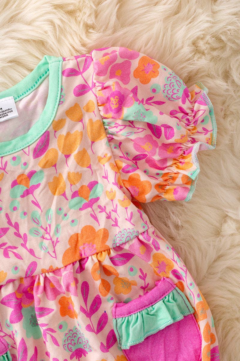 Fuchsia & orange floral printed baby romper