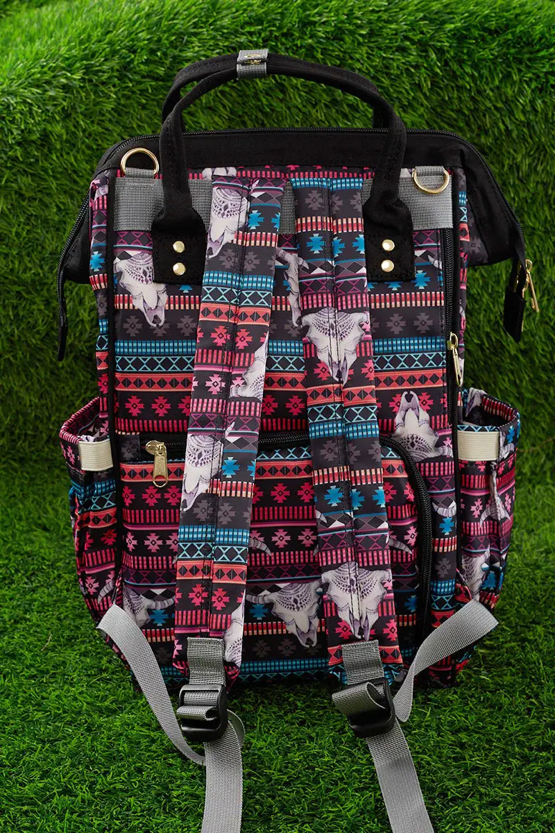BULL SKULL WITH GEOMETRIC PRINT DIAPER BAG