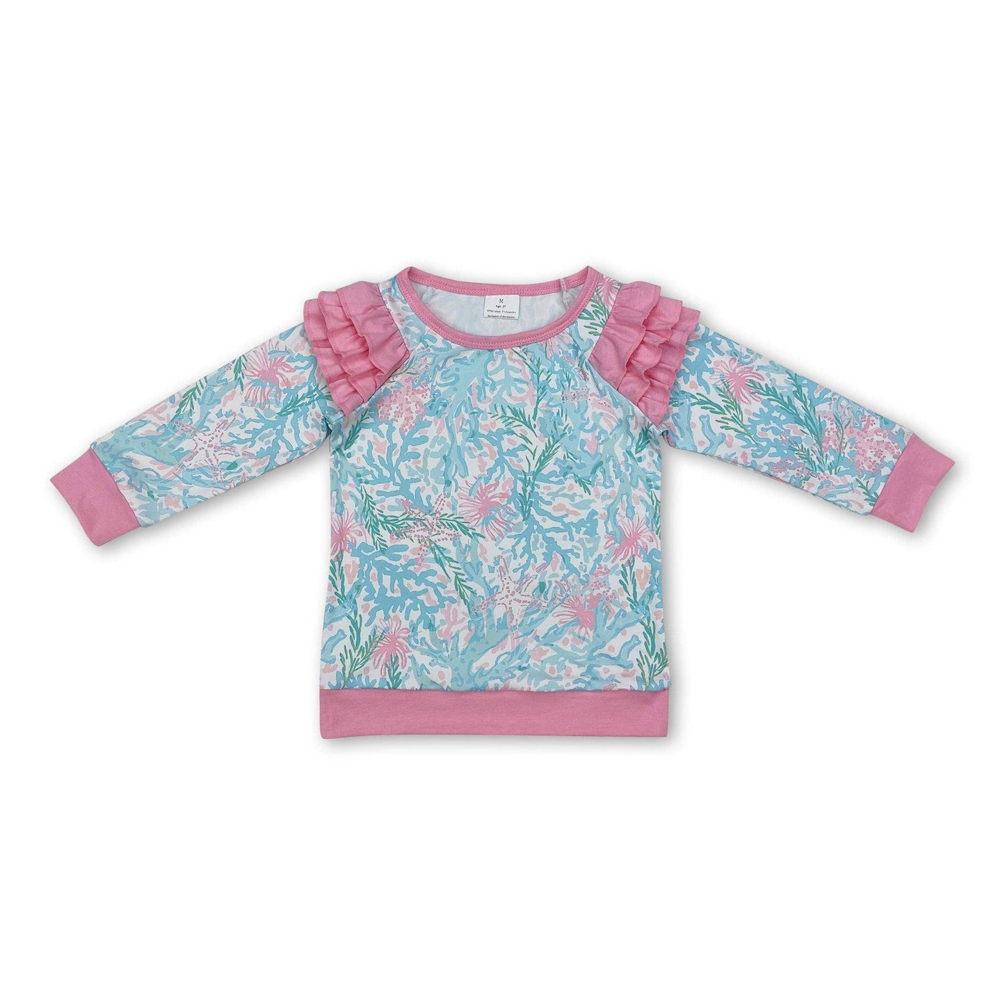 Pink ruffle long sleeves toddler girls shirt