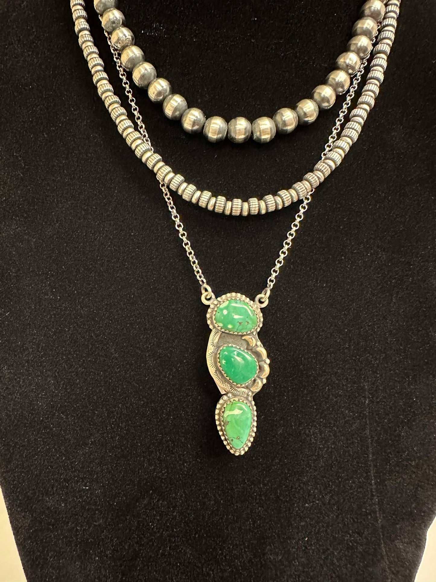 Tibetan Turquoise 3 Stone Vertical Necklace