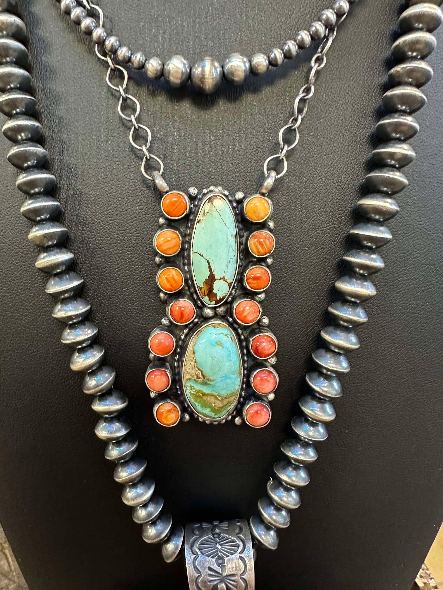 Mixed stones Coral, Kingman, and Sonoran Gold Statement Necklace