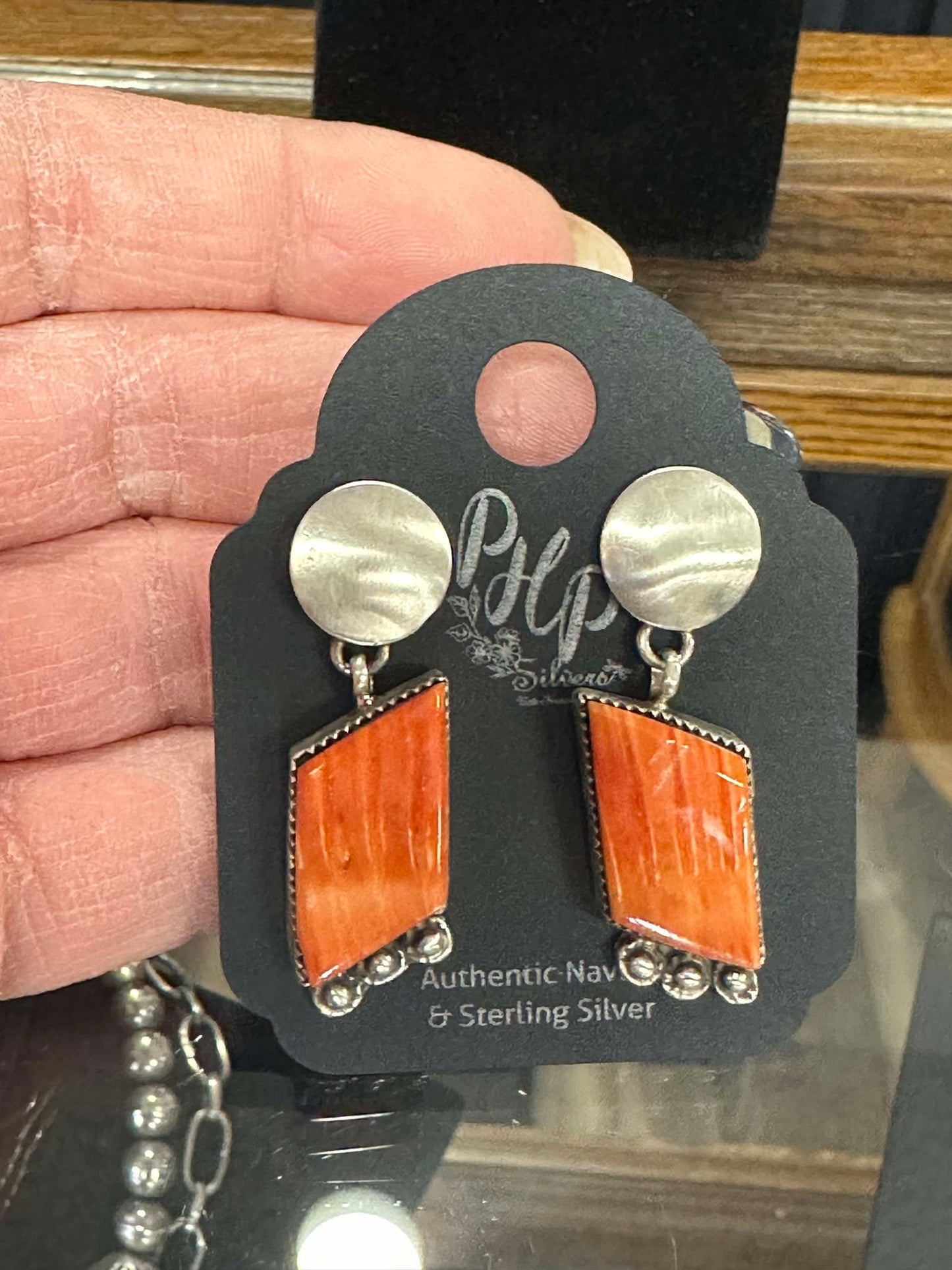 Silver Studs with Spiny Oyster Rectangle Dangle