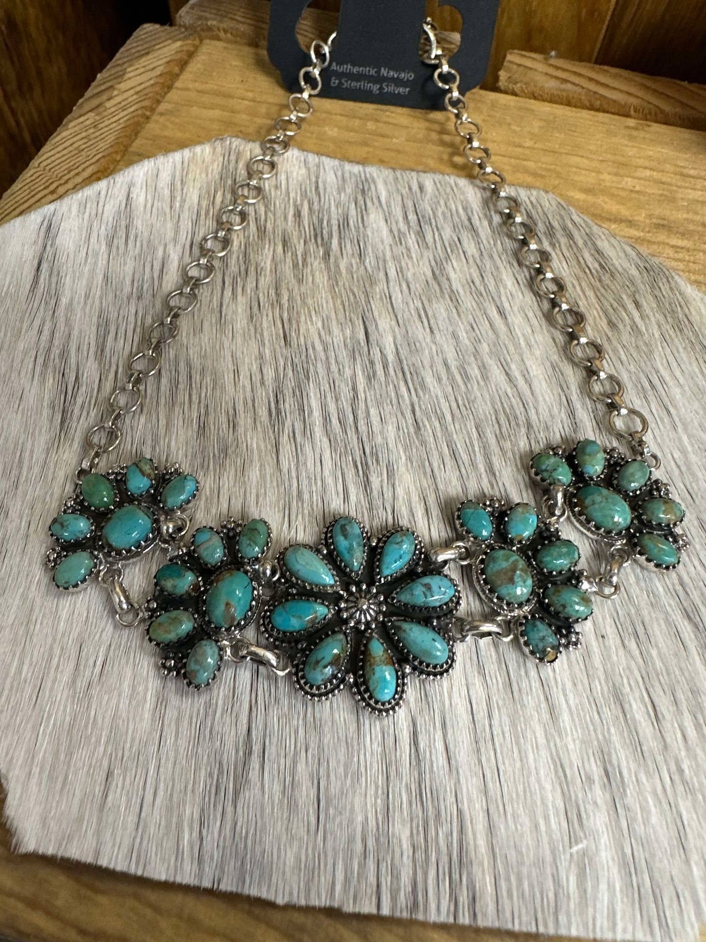 Flower choker necklace with half clusters 16.5" chain