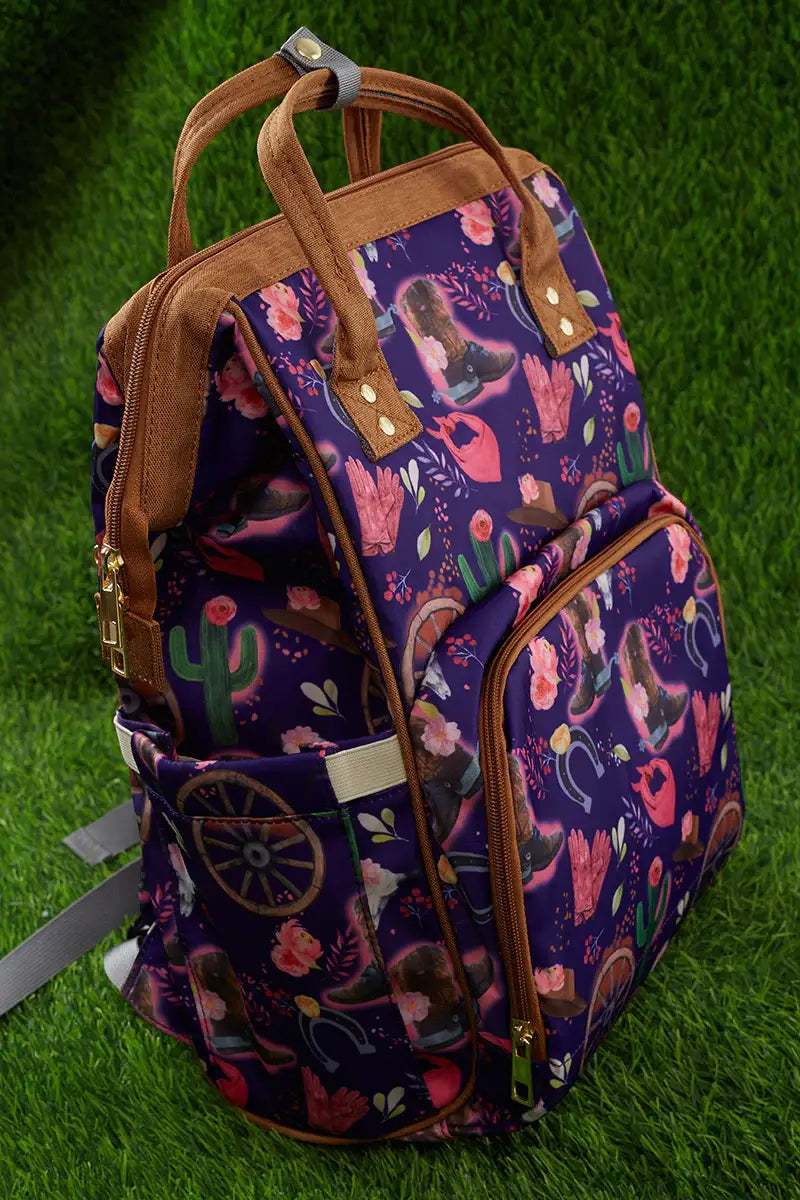 Purple Western Multi Print Diaper Bag