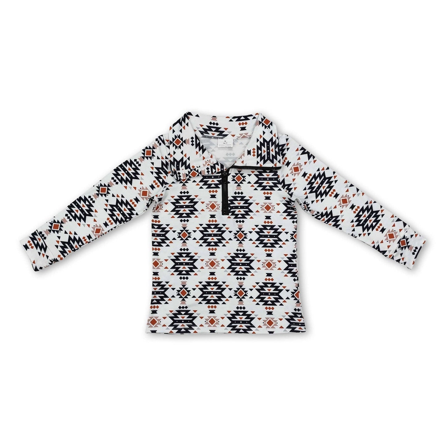 White aztec kids boys western zip pullover