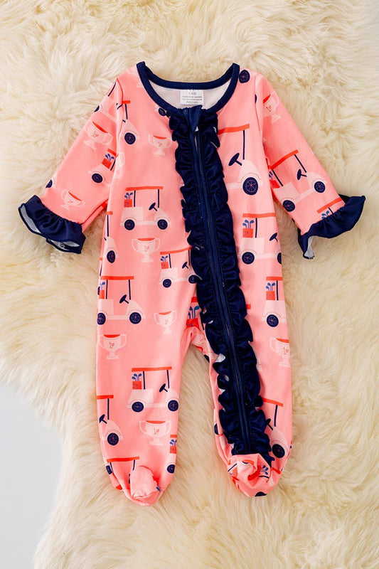 GOLF PRINTED BABY ONESIE W/RUFFLE TRIM