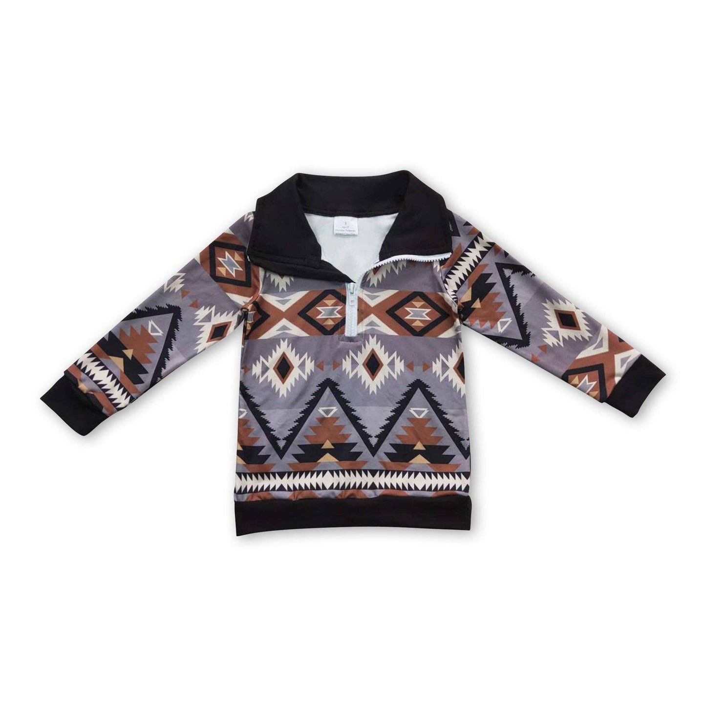 Grey brown aztec long sleeves western pullover