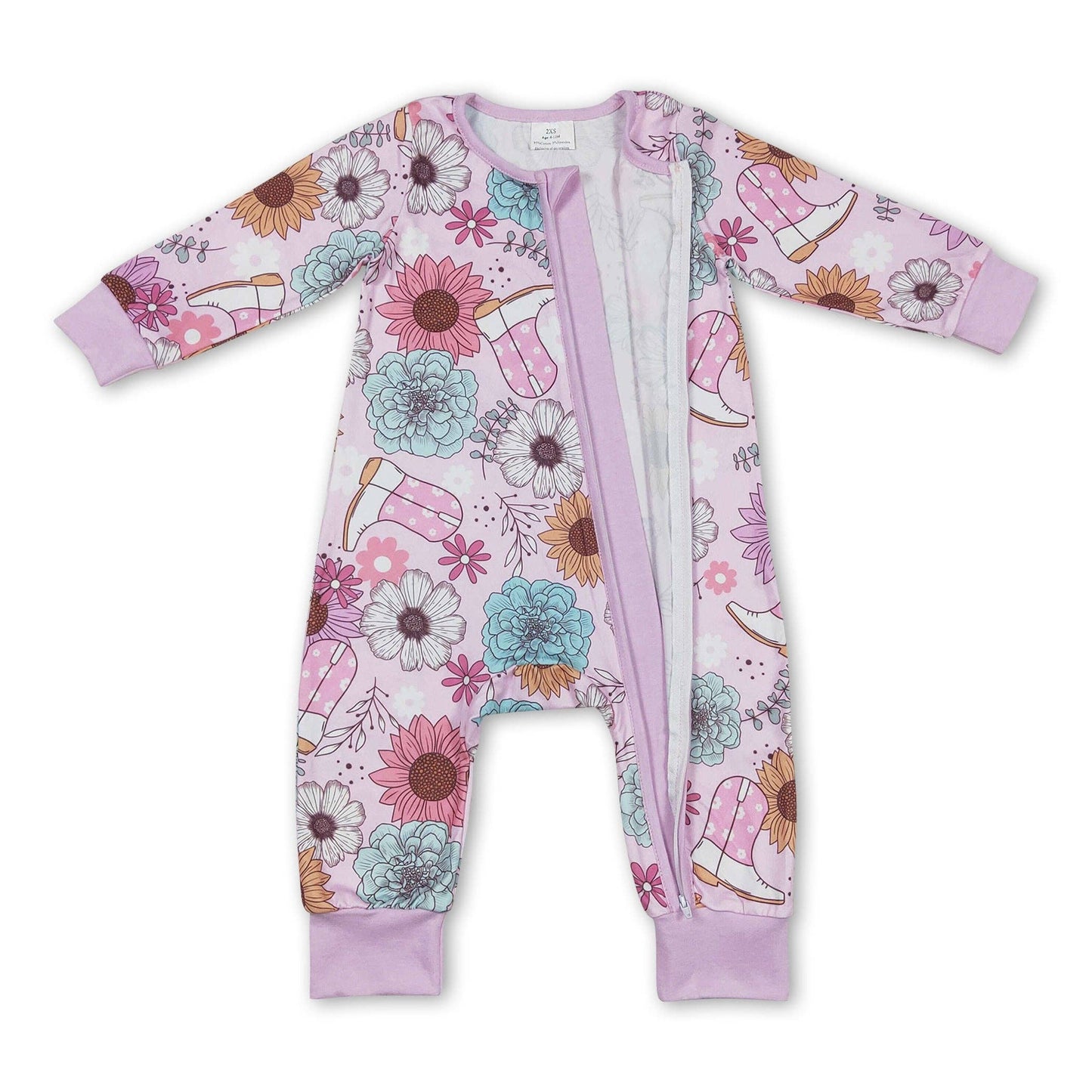 Pink flower boots western baby girls romper