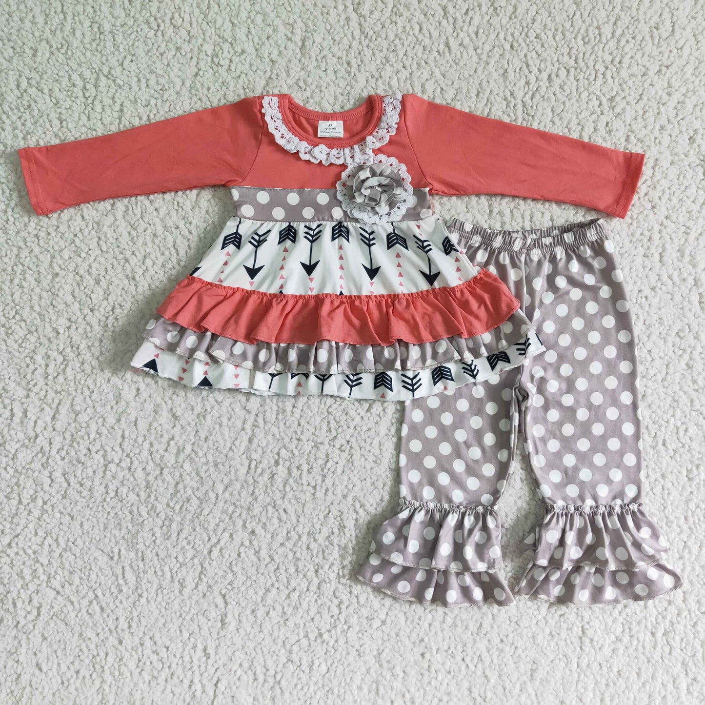 Kids arrow print ruffle tunic ruffle pants