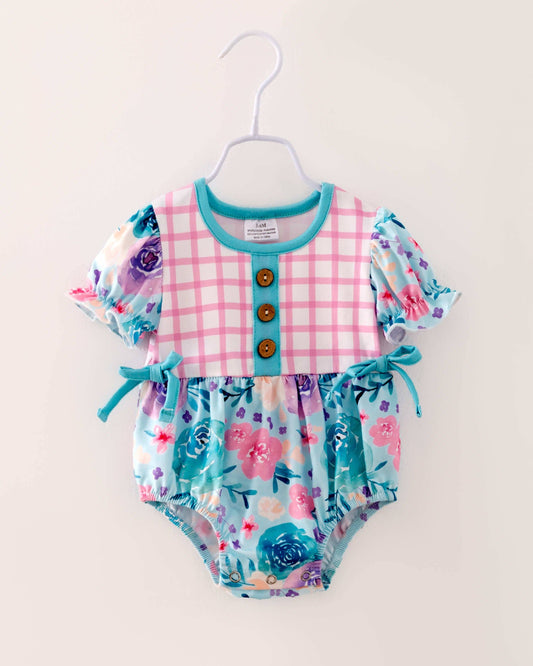 Pastel Plaid Flower Baby Girl Romper