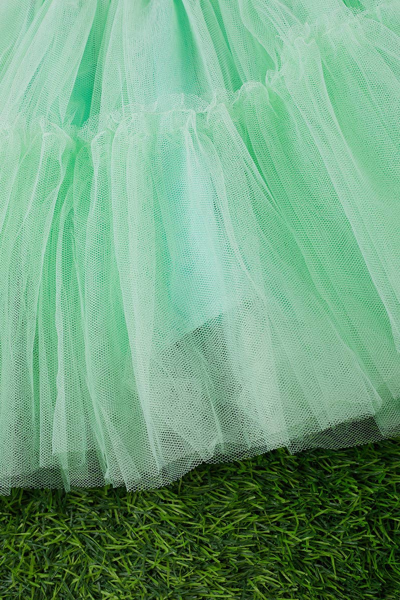 Mint tulle bottom dress with sequins & angel sleeves