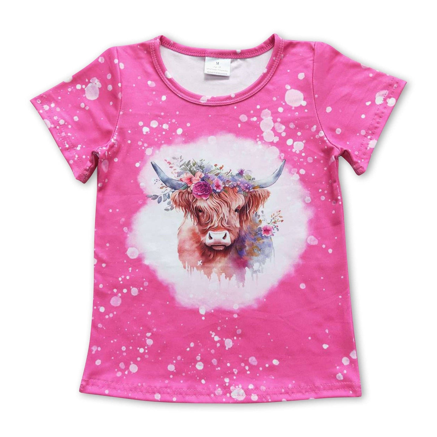 Pink floral highland cow short sleeve shirt