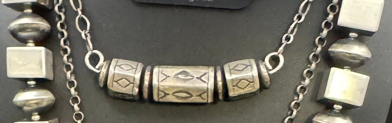 Etched barrel bead necklace