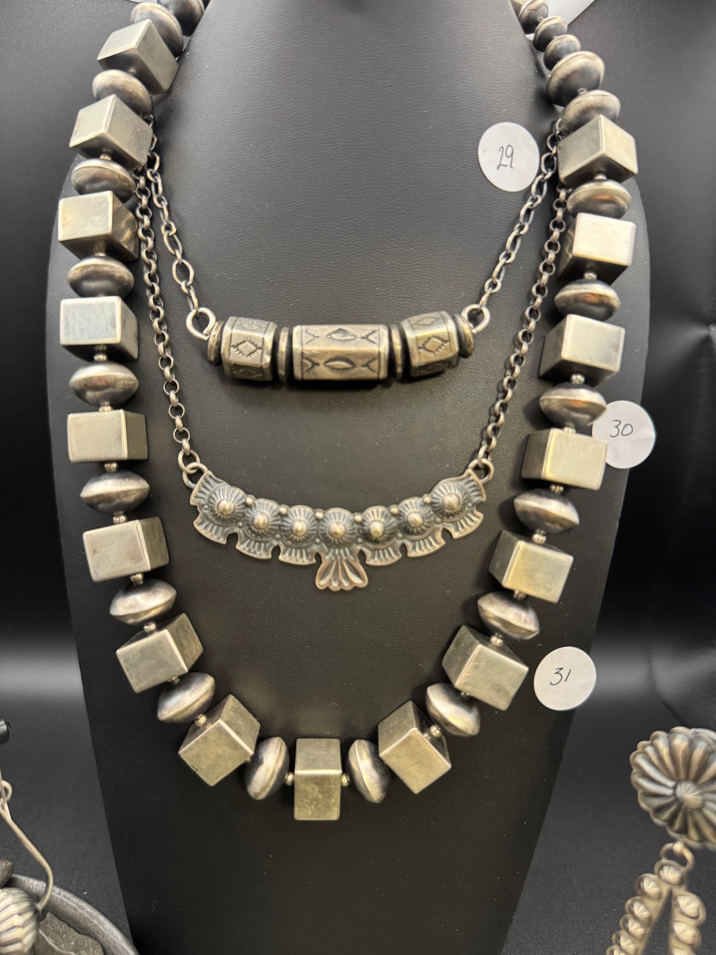 Etched barrel bead necklace