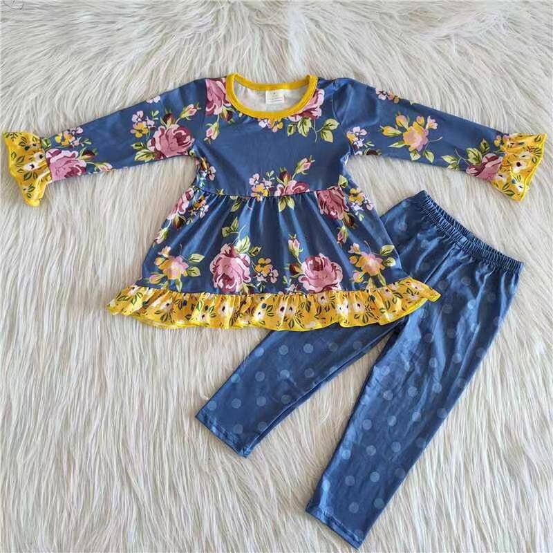 Blue floral tunic match icing ruffle leggings