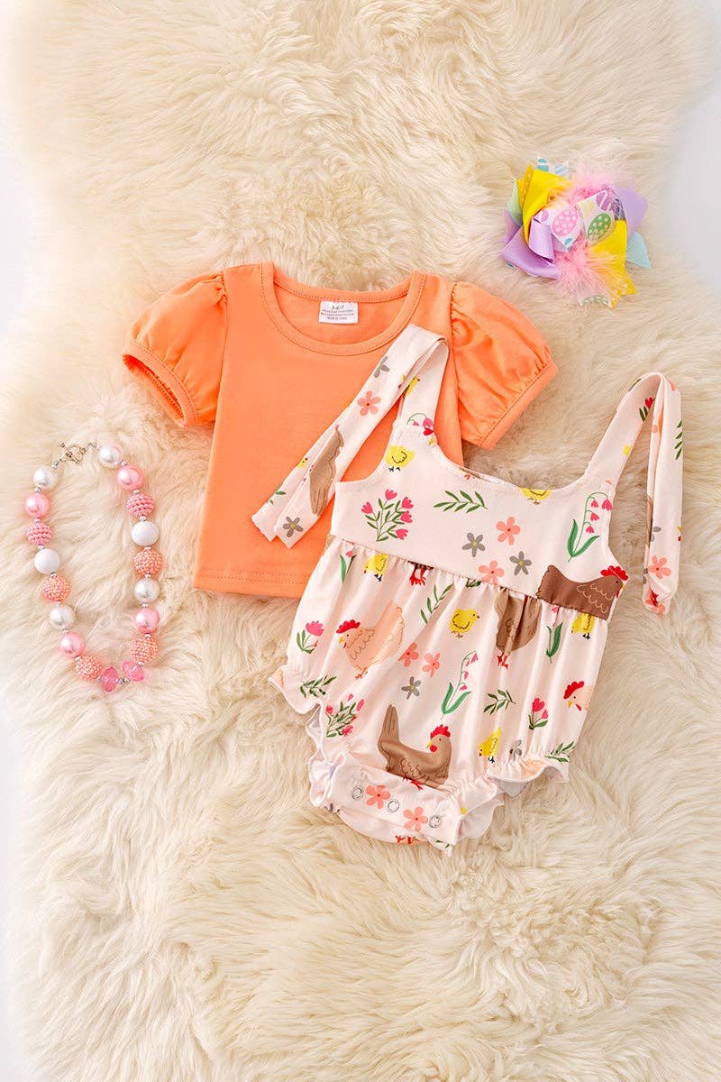Hen printed baby onesie with bubble sleeve shirt