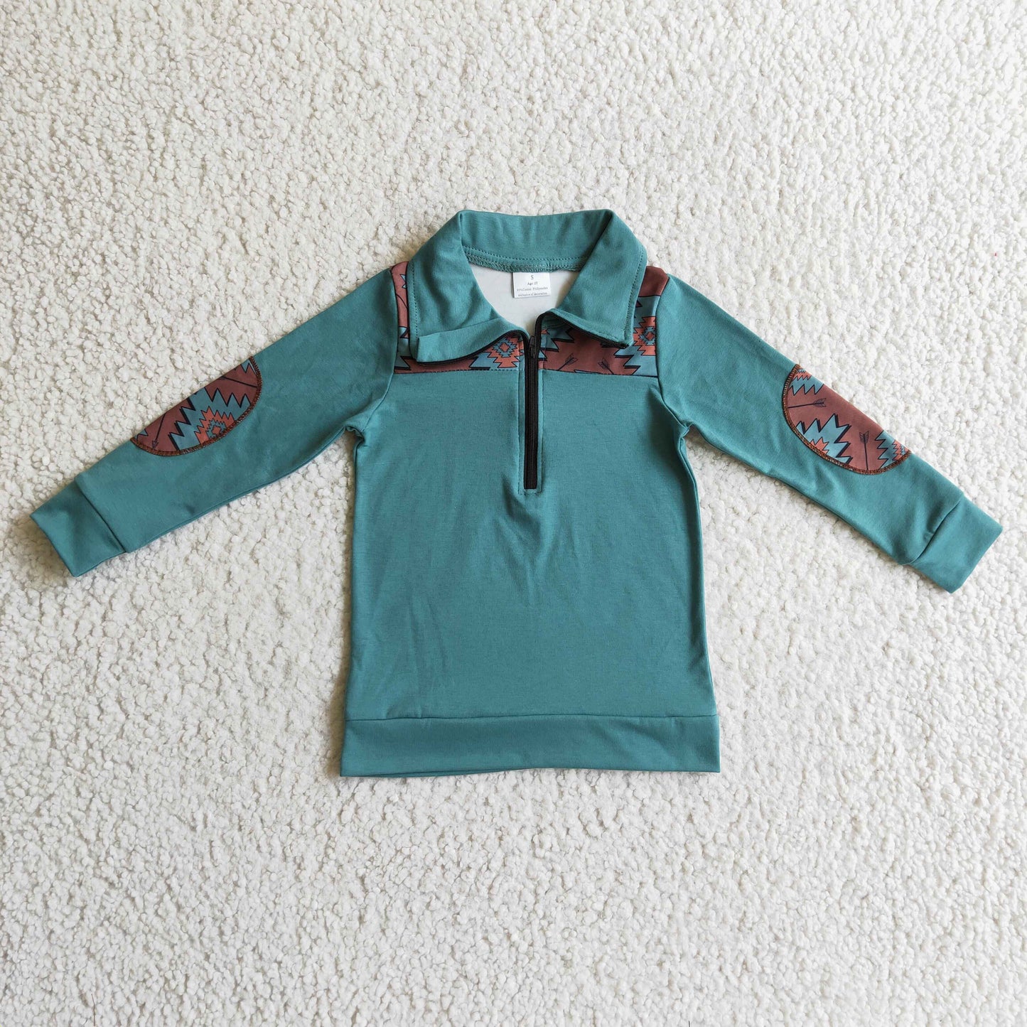 Turquoise aztec boy western zipper pullover