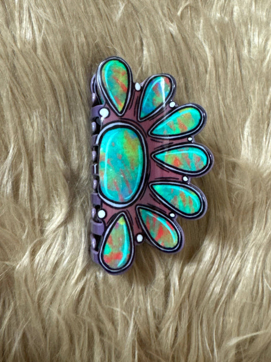 Turquoise Stone Printed Claw Clip