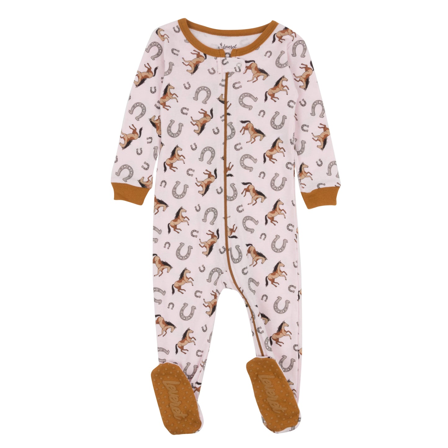 Kids Footed Pink Horse Cotton Pajamas