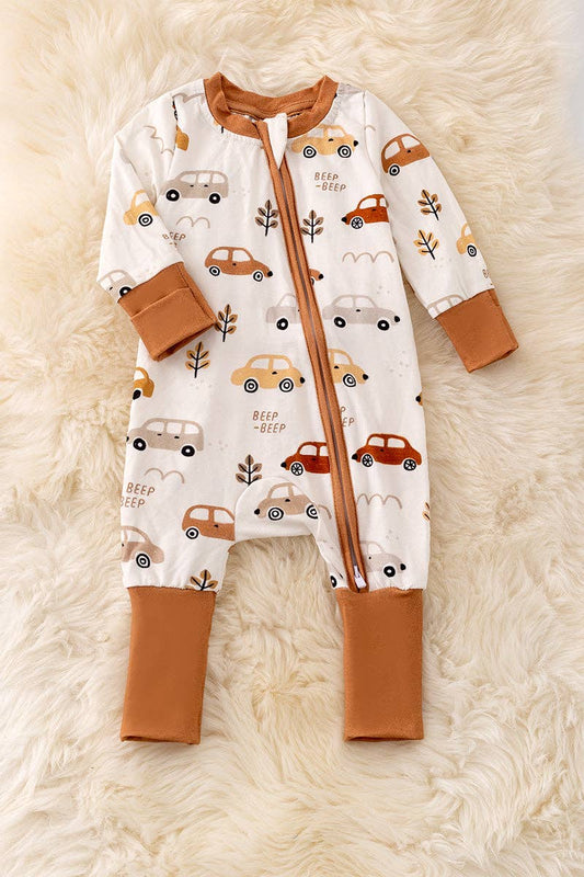 Beep-car printed onesie foot closure