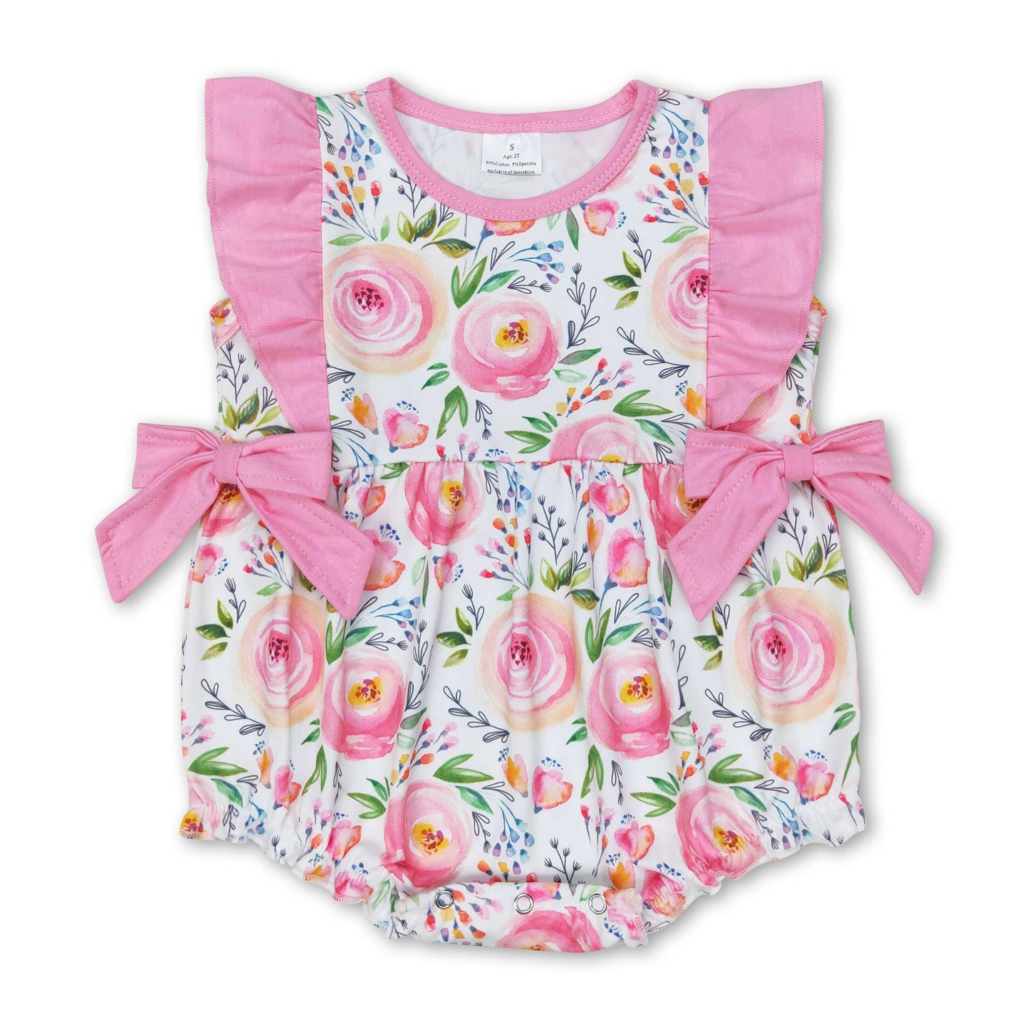 Pink ruffle floral baby girls summer romper