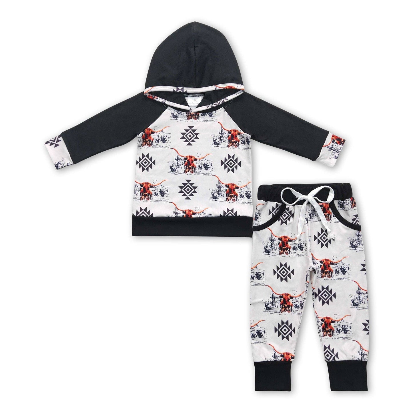 Black highland cow hoodie pants boy outfit