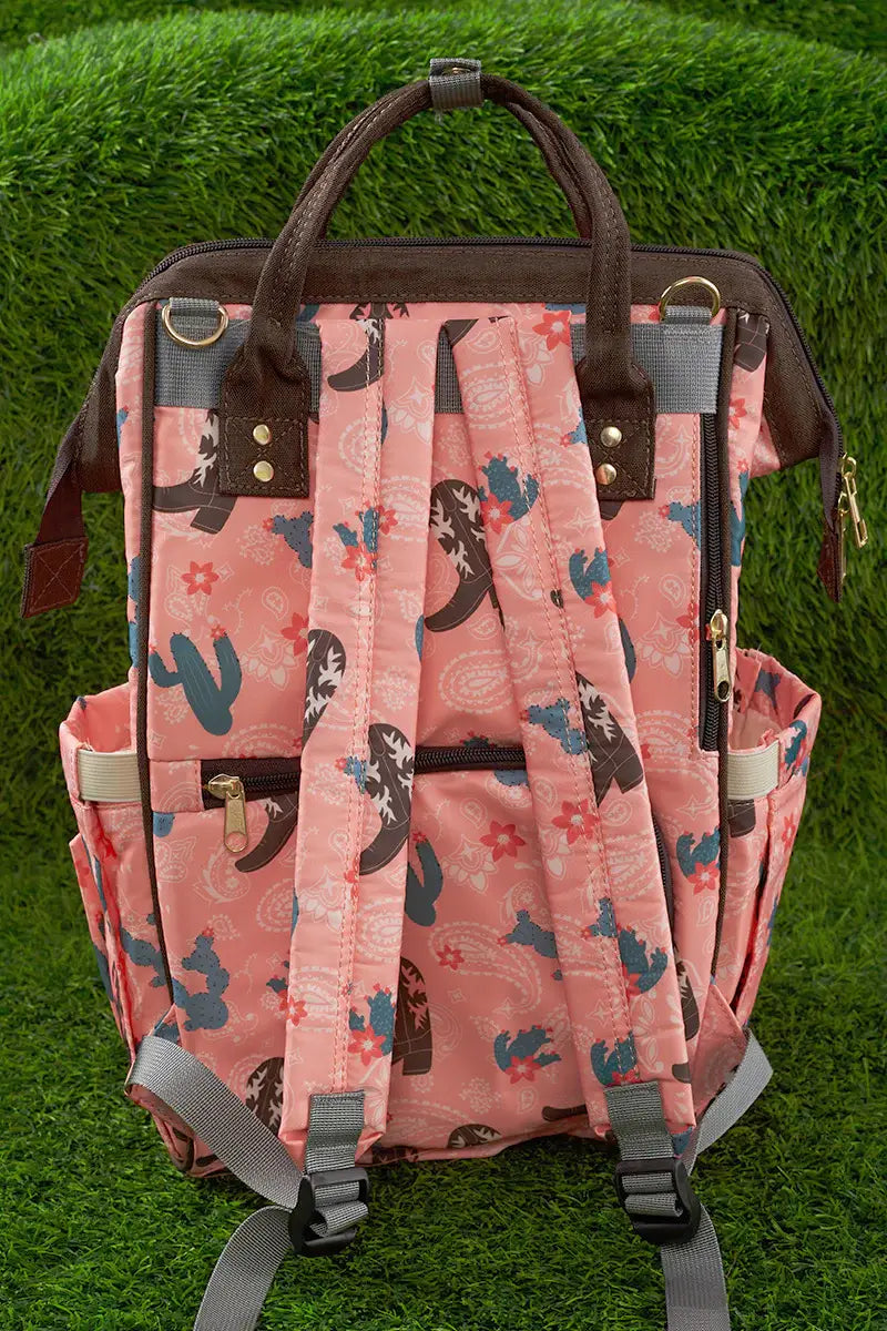 Western Boots & Cactus Printed Diaper Bag