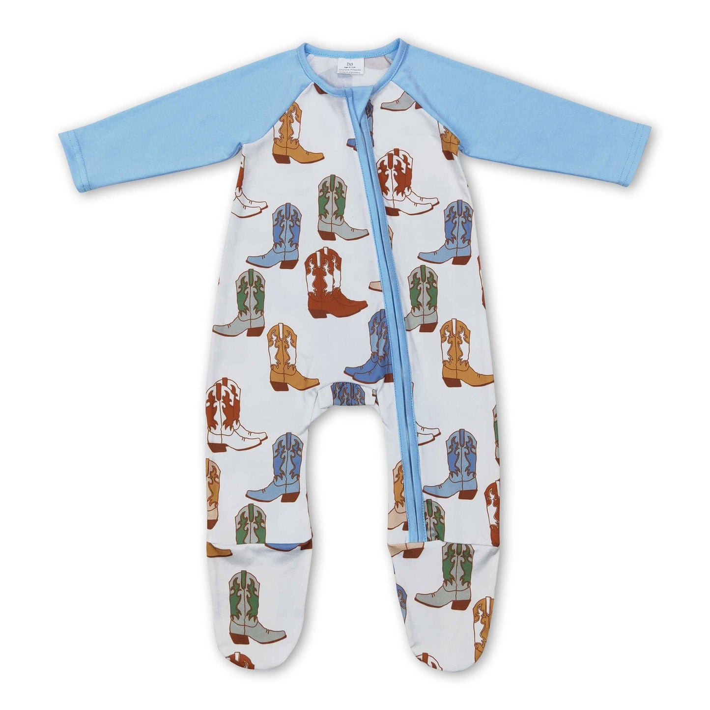Blue western baby boys footed zipper coveralls