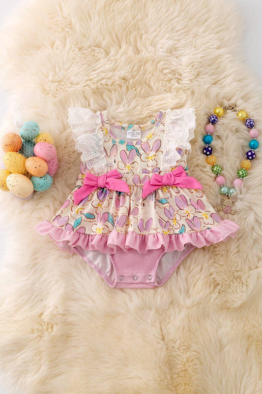 Lilac, blue & fuchsia twirl onesie with side bows