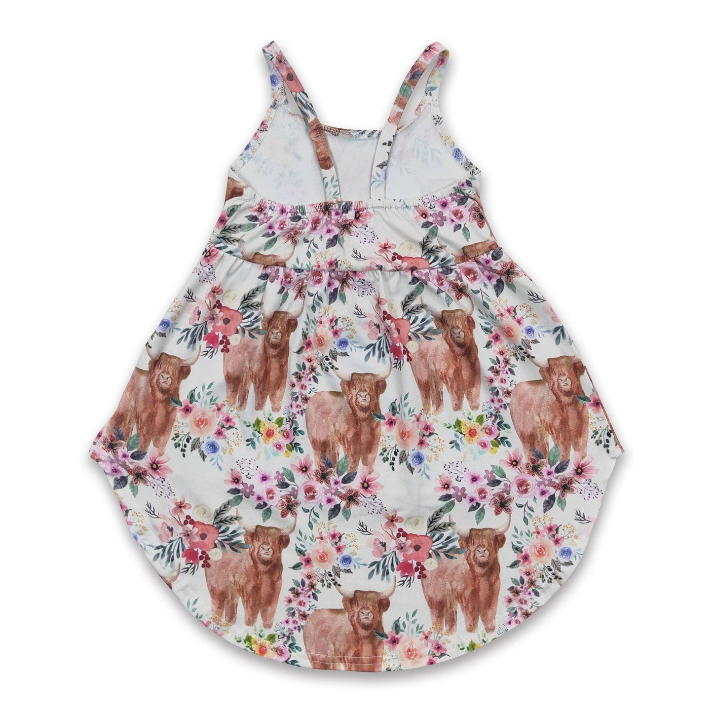 Highland cow floral high low girl dress.