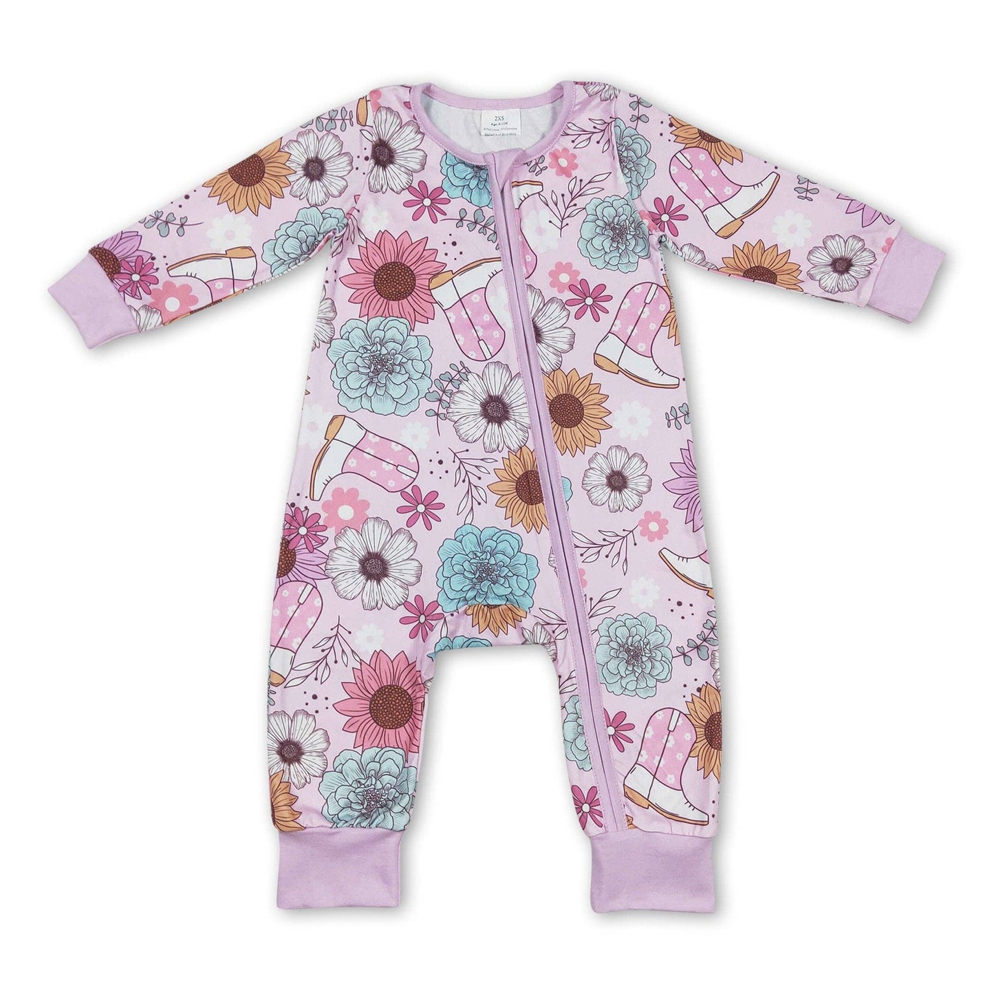 Pink flower boots western baby girls romper